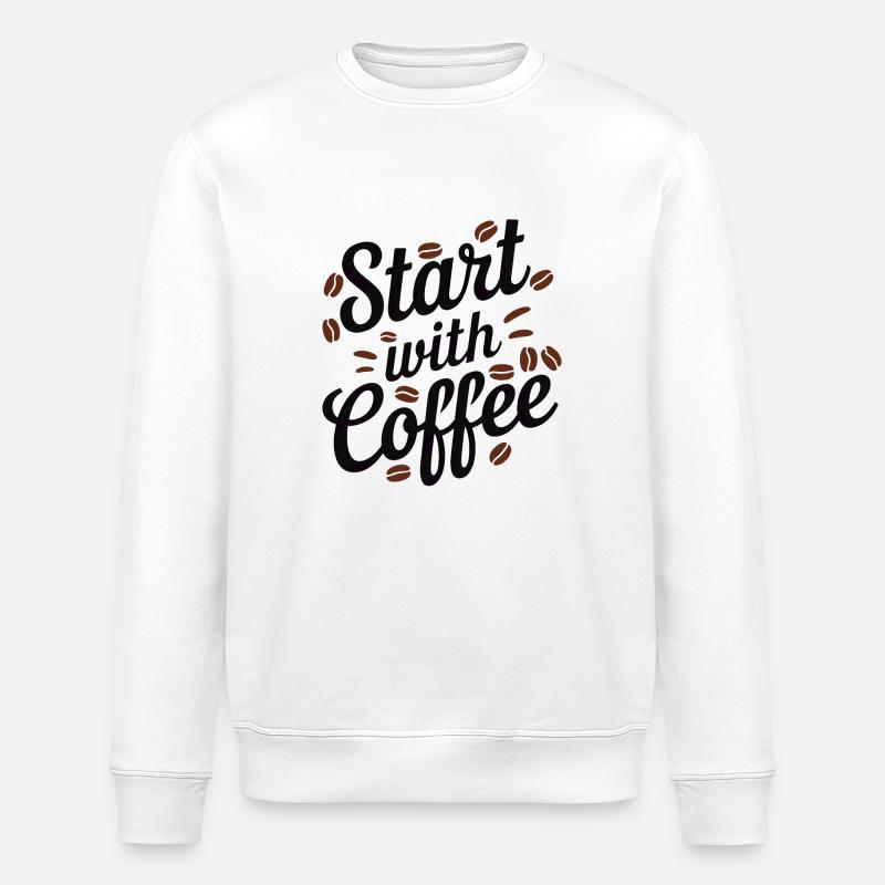 Start with a coffee - Stanley/Stella ROLLER Unisex Organic Sweatshirt - white