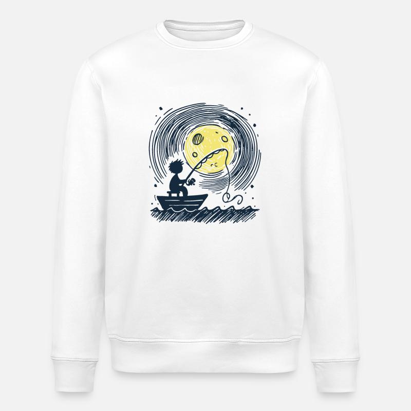 Vollmond Angler Silhouette - Stanley/Stella Unisex Bio-Sweatshirt ROLLER - Weiß