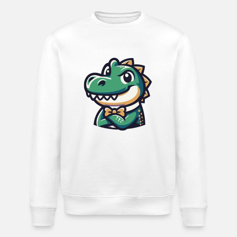 Krokodil mit Fliege - Stanley/Stella Unisex Bio-Sweatshirt ROLLER - Weiß