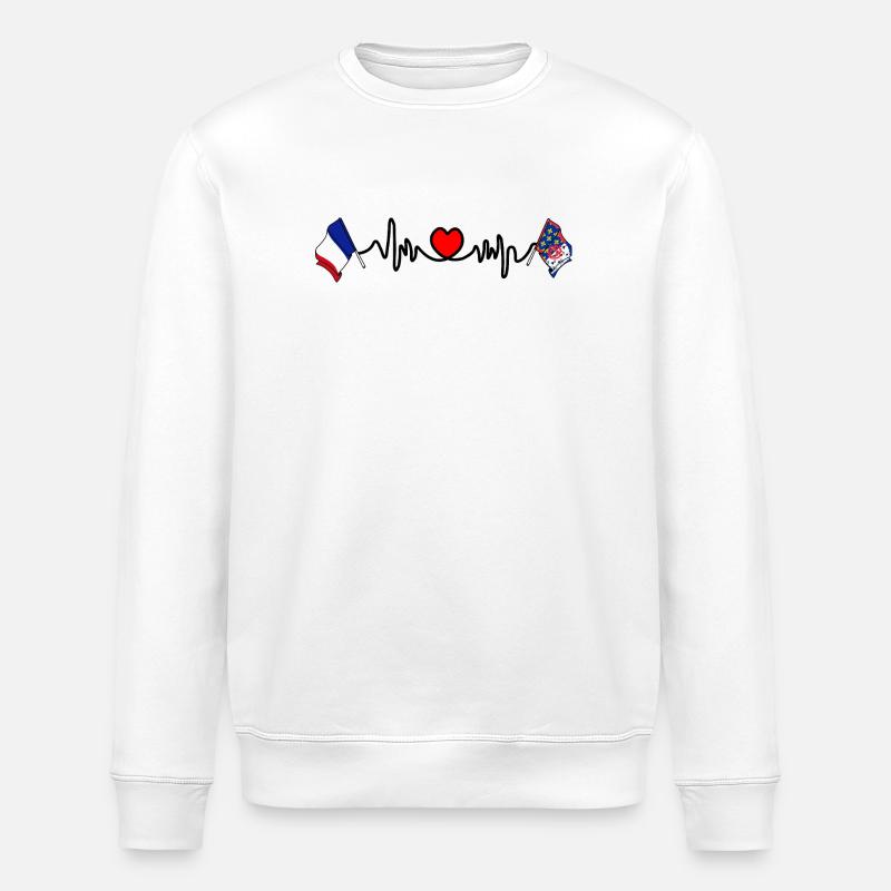 Flaggen links/rechts + Herzschlag mit Herz - Stanley/Stella Unisex Bio-Sweatshirt ROLLER - Weiß