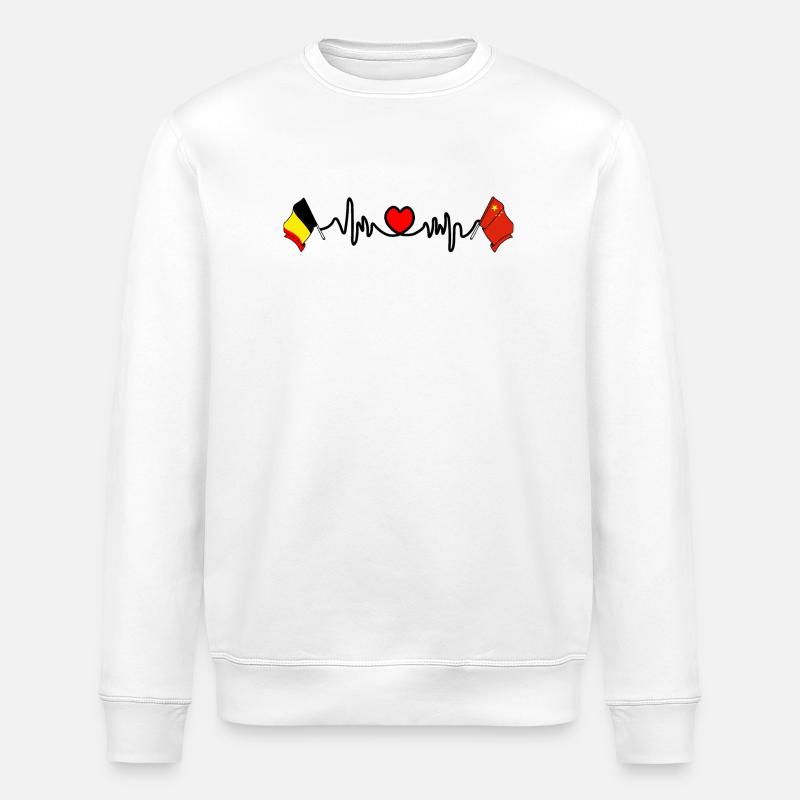 Cardio heart, Drapeau Belgique, drapeau Chine - Sweat bio ROLLER Stanley/Stella Unisexe - blanc