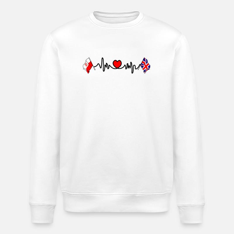 Cardio heart Drapeau Pologne, drapeau Angleterre - Sweat bio ROLLER Stanley/Stella Unisexe - blanc