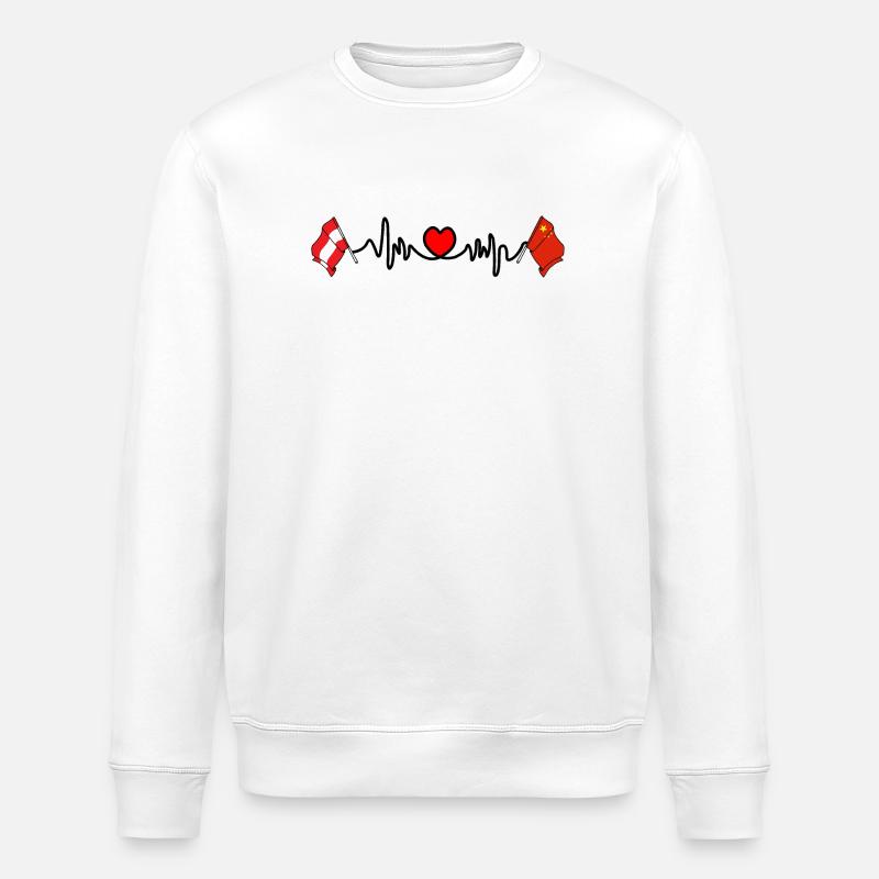 Cardio heart Flag Austria, flag China - Stanley/Stella ROLLER Unisex Organic Sweatshirt - white