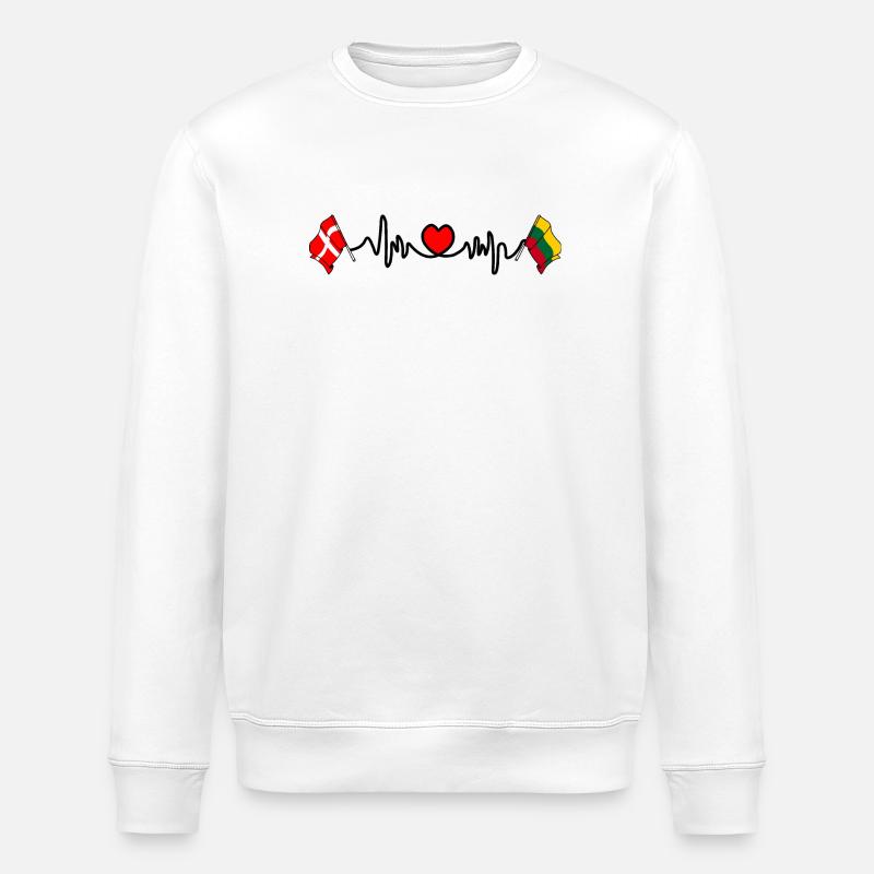 Cardio heart Flag Denmark, flag Lithuania - Stanley/Stella ROLLER Unisex Organic Sweatshirt - white
