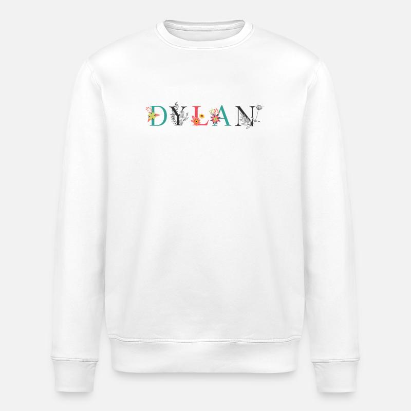 DYLAN Namenskunst mit Blumen bestickt - Stanley/Stella Unisex Bio-Sweatshirt ROLLER - Weiß