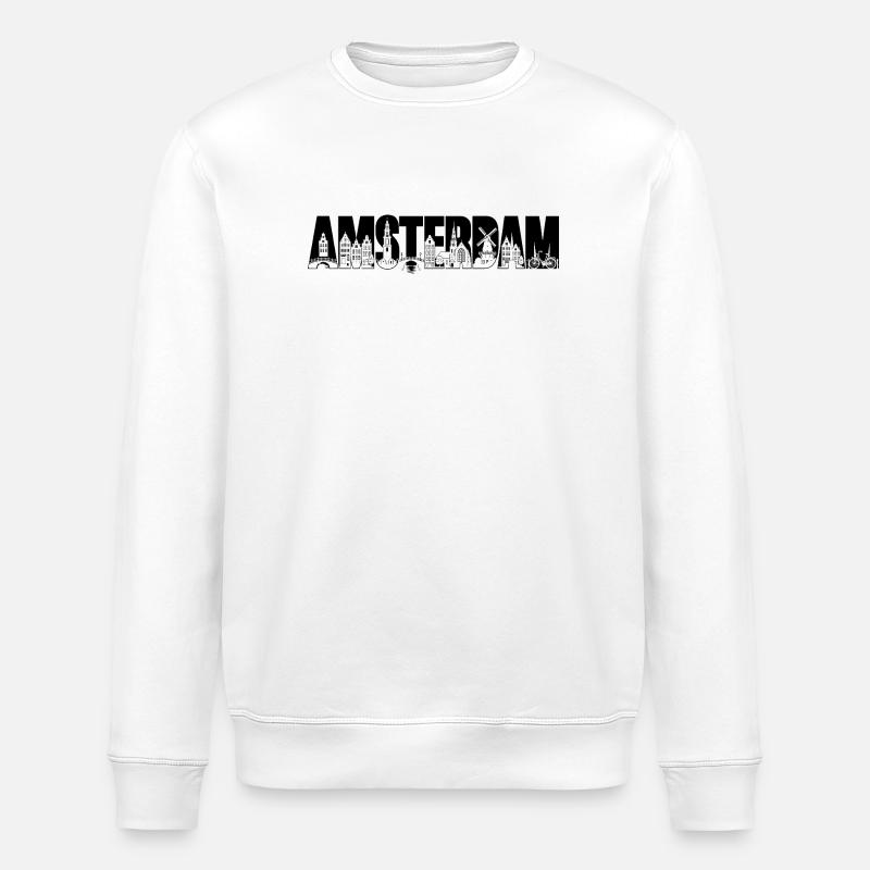 Amsterdam, Hollande, Pays-Bas, Vacances en silhouette - Sweat bio ROLLER Stanley/Stella Unisexe - blanc