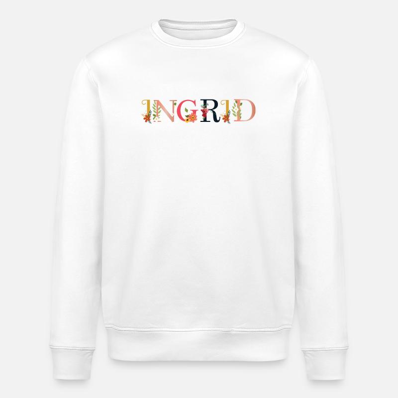 Le nom INGRID est fleuri - Sweat bio ROLLER Stanley/Stella Unisexe - blanc