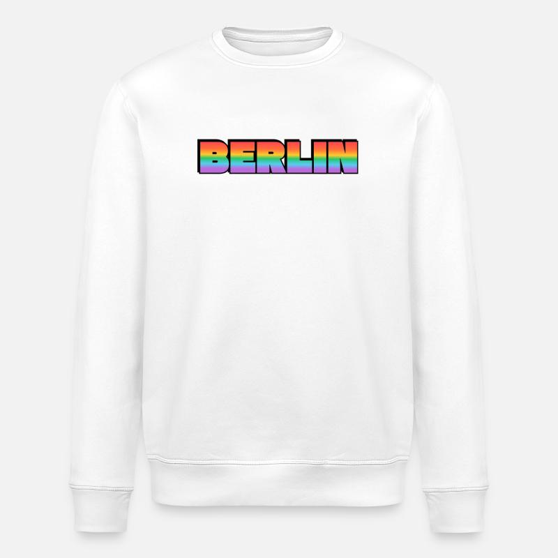 Berlin Rainbow Gradient Text LGBT - Stanley/Stella ROLLER Unisex Organic Sweatshirt - white