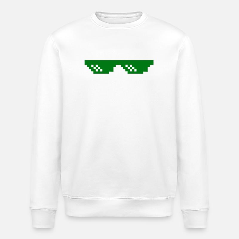 Green pixel pattern with contrast blocks - Stanley/Stella ROLLER Unisex Organic Sweatshirt - white
