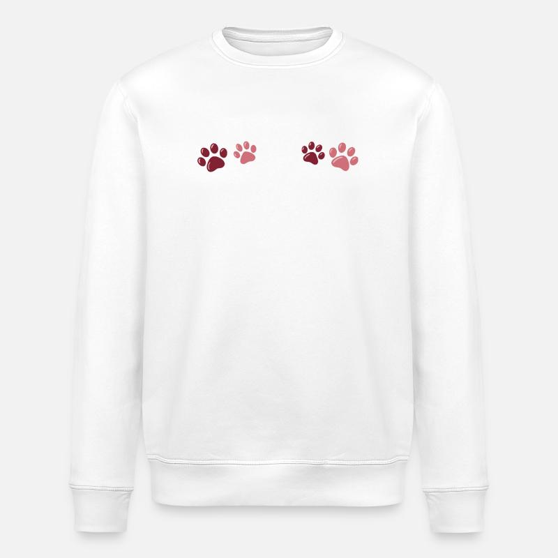 Two-tone red paw prints - Stanley/Stella ROLLER Unisex Organic Sweatshirt - white