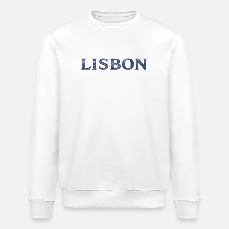 Lisbon Blau Ornament-Schriftzug - Stanley/Stella Unisex Bio-Sweatshirt ROLLER - Weiß
