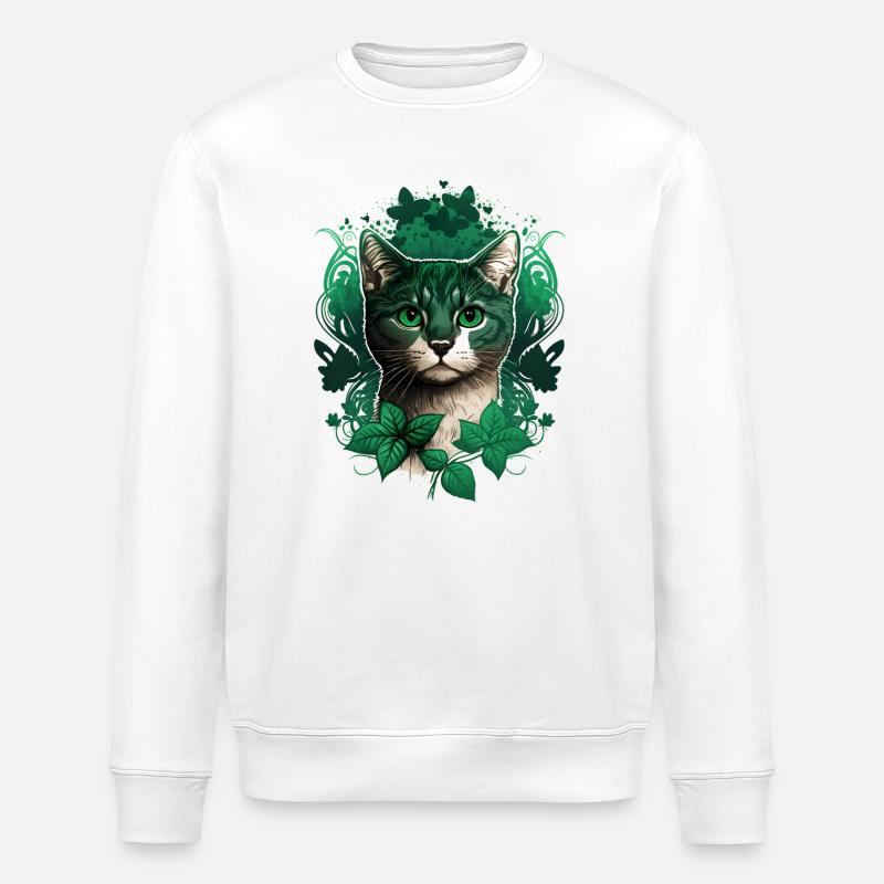 Cat with ivy frame - Stanley/Stella ROLLER Unisex Organic Sweatshirt - white