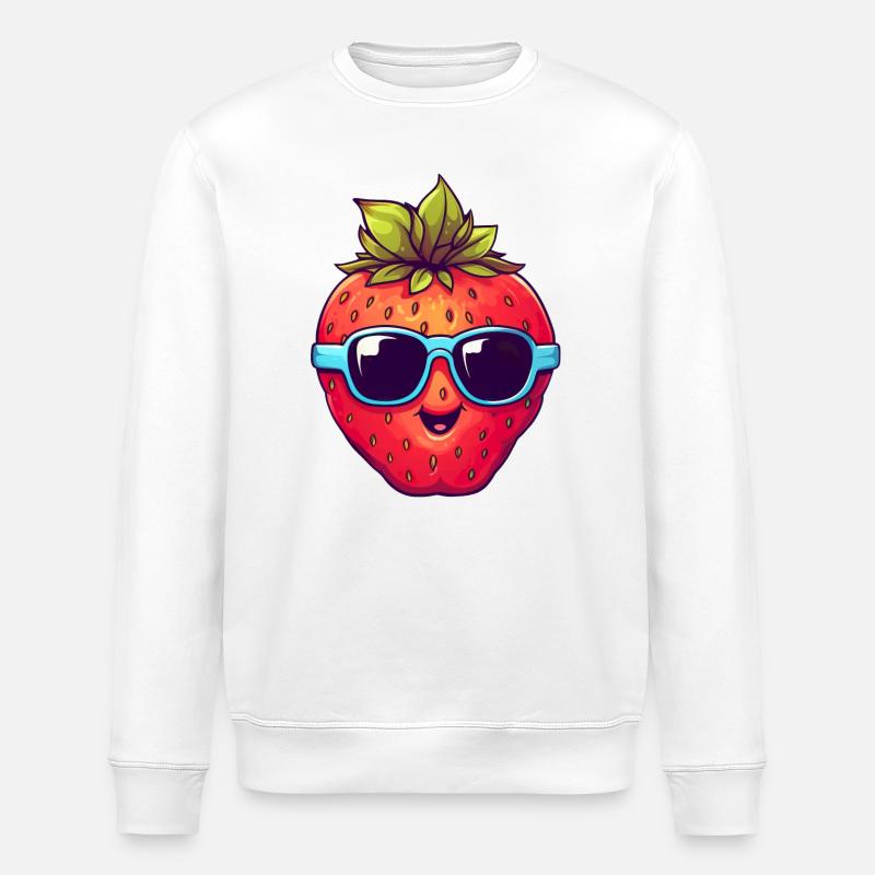 Coole Erdbeere mit Sonnenbrille - Stanley/Stella Unisex Bio-Sweatshirt ROLLER - Weiß