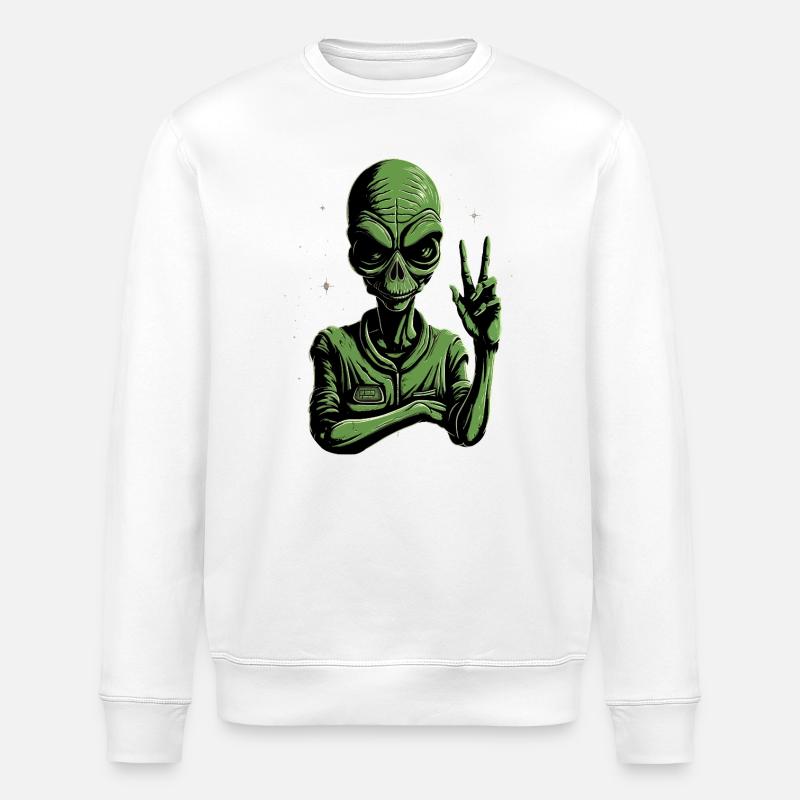 Alien Peace Sign - Stanley/Stella Unisex Bio-Sweatshirt ROLLER - Weiß
