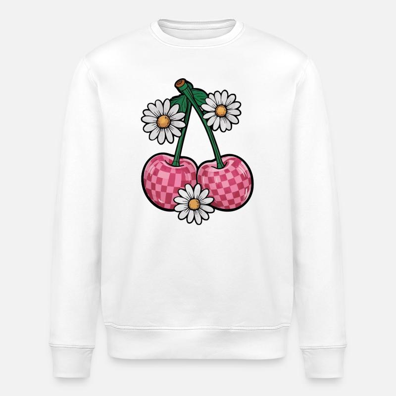 Charmante Kirsche und Gänseblümchen - Stanley/Stella Unisex Bio-Sweatshirt ROLLER - Weiß