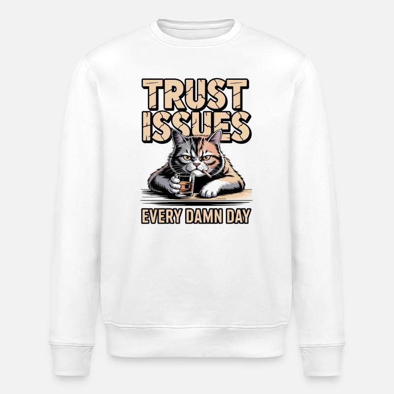 Trust Issues Katze - Stanley/Stella Unisex Bio-Sweatshirt ROLLER - Weiß