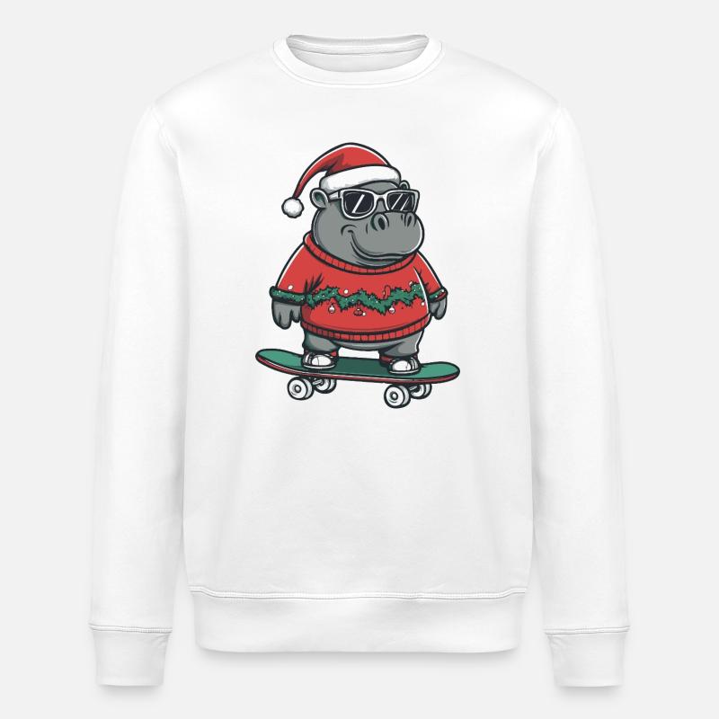 Nilpferd Weihnachten Lustig - Stanley/Stella Unisex Bio-Sweatshirt ROLLER - Weiß