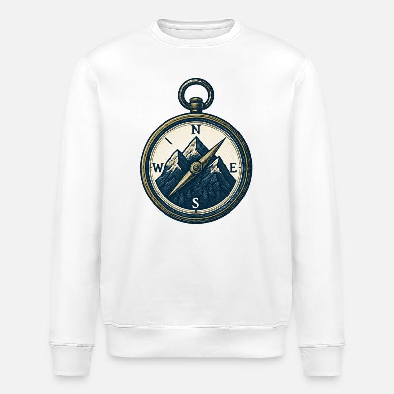 Compass Mountain Trek Azimut Wandergeschenk - Stanley/Stella Unisex Bio-Sweatshirt ROLLER - Weiß
