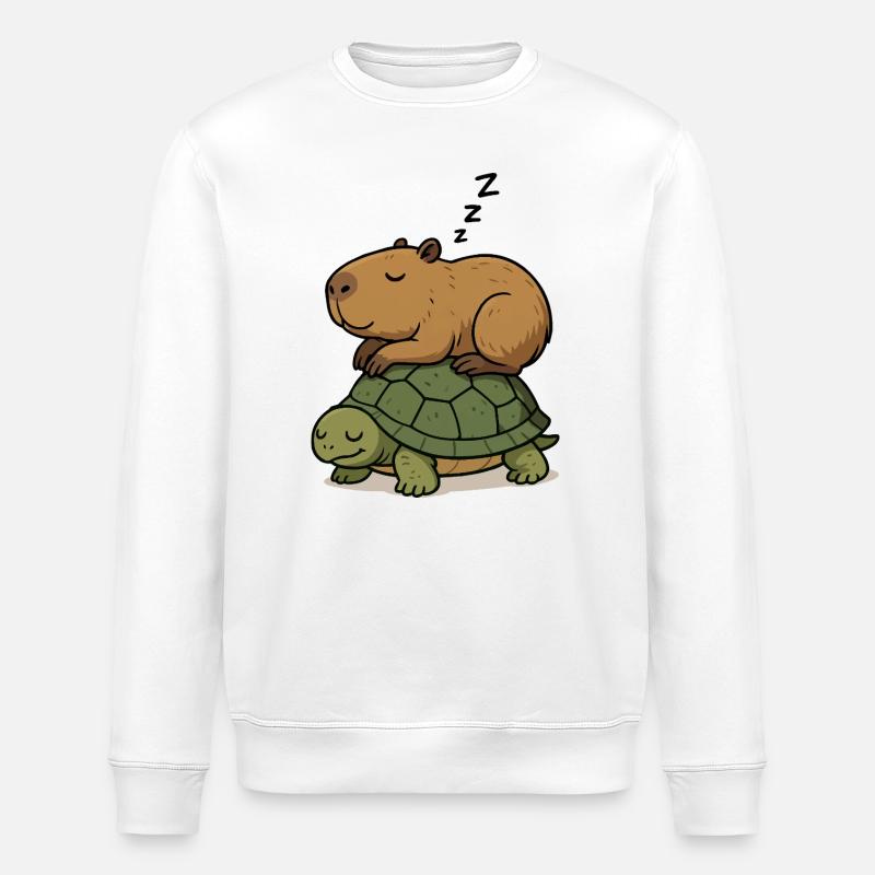 Schlummernder Capybara auf einer Schildkröte - Stanley/Stella Unisex Bio-Sweatshirt ROLLER - Weiß