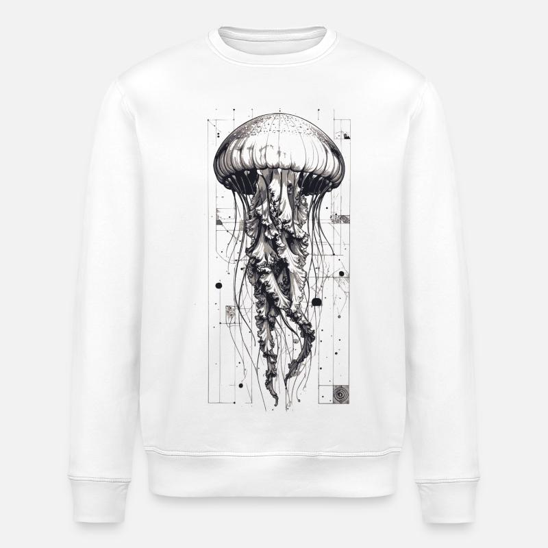 Schwarz-Weiß Technok Qualle - Stanley/Stella Unisex Bio-Sweatshirt ROLLER - Weiß