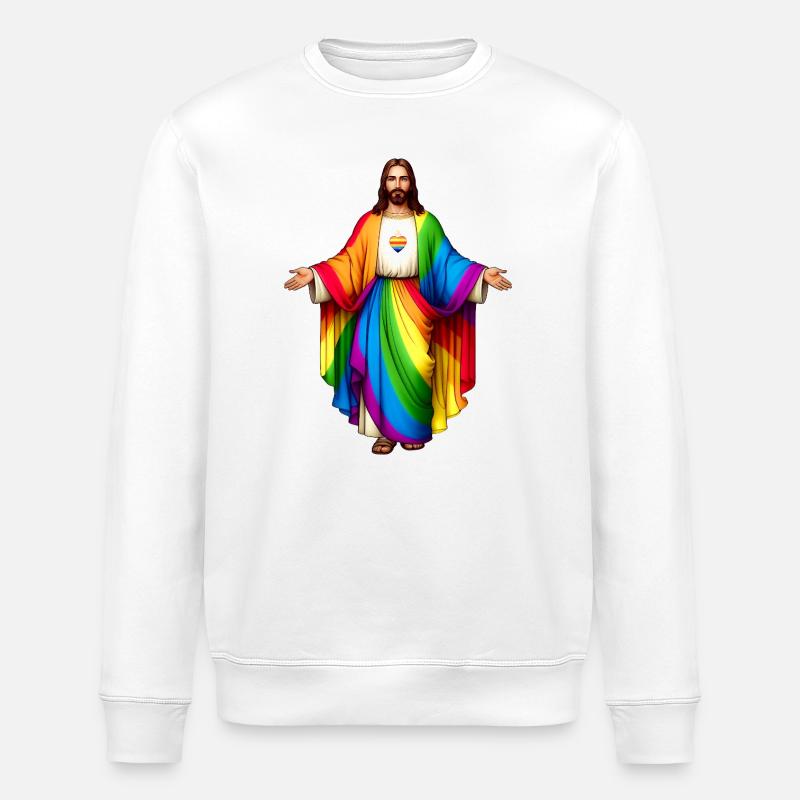 Jesus-Regenbogenherz-Stolz - Stanley/Stella Unisex Bio-Sweatshirt ROLLER - Weiß