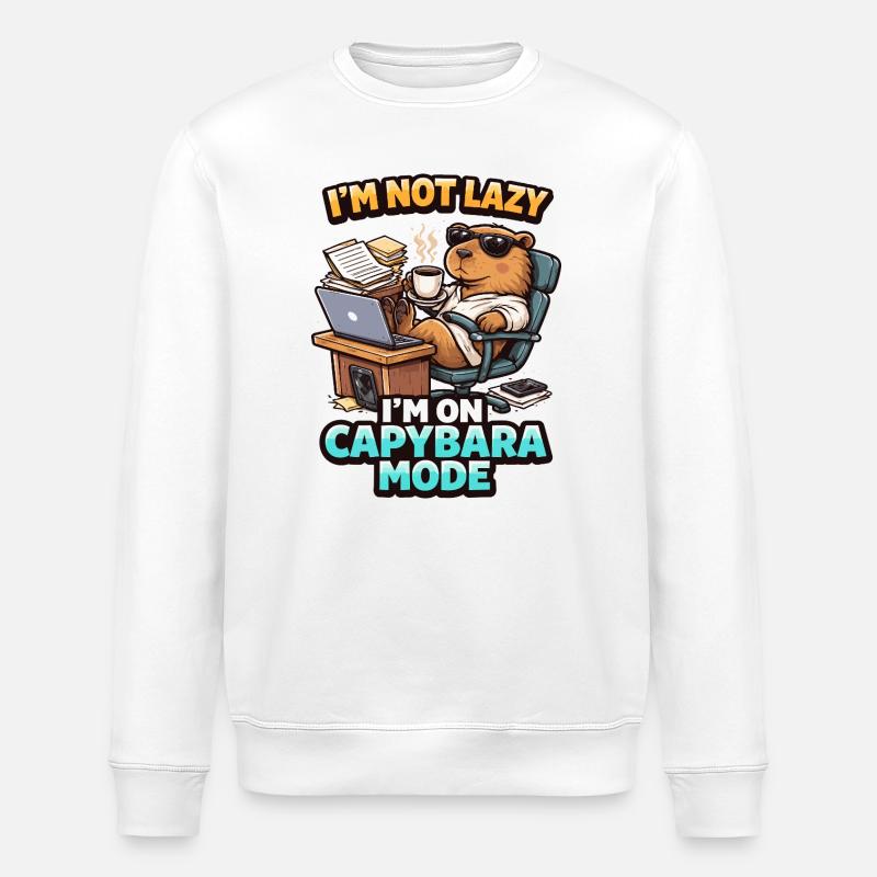 Capybara Mode Not Lazy Bear - Stanley/Stella ROLLER Unisex Organic Sweatshirt - white