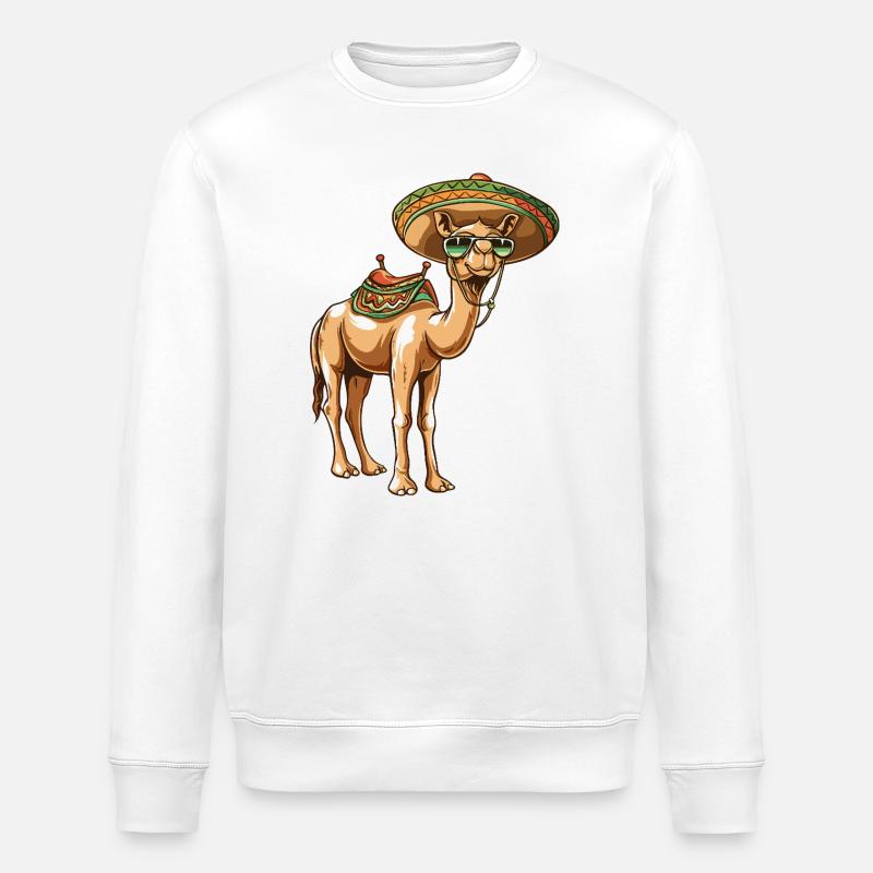Kamel Comic Lustig Sombrero - Stanley/Stella Unisex Bio-Sweatshirt ROLLER - Weiß