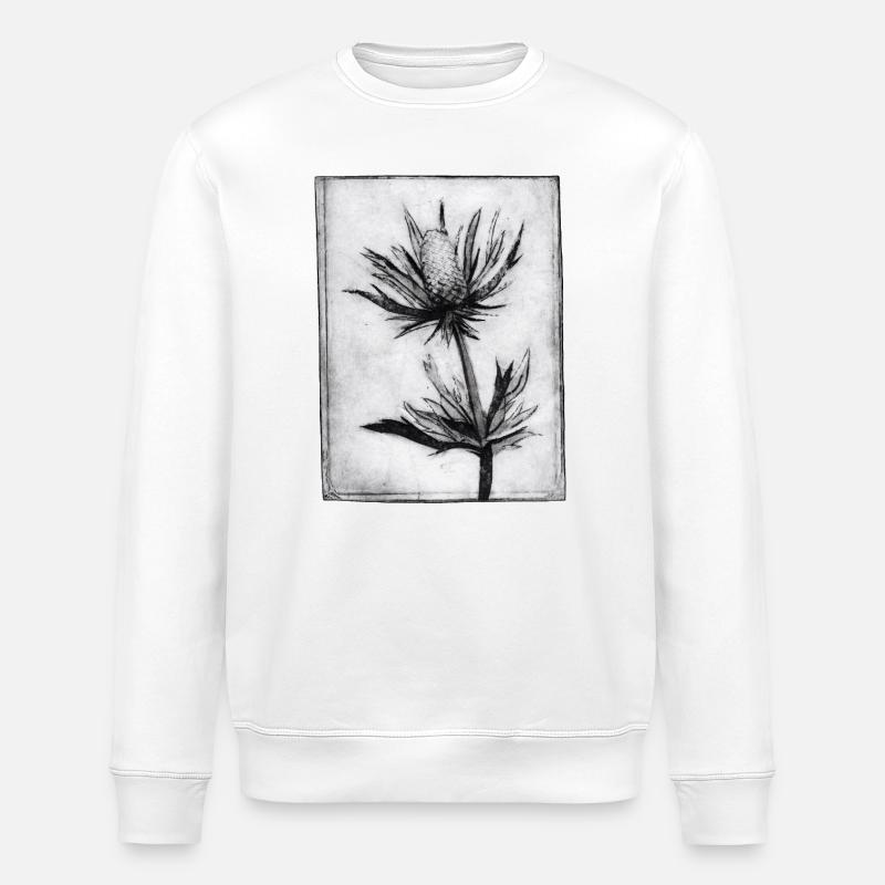 Thistle - hand carved artwork - Stanley/Stella ROLLER Unisex Organic Sweatshirt - white