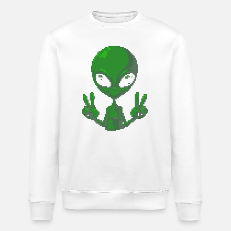 Pixel Alien Friedenszeichen-Tee - Stanley/Stella Unisex Bio-Sweatshirt ROLLER - Weiß