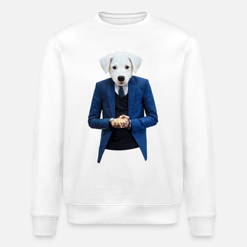 Hund im Anzug 001 - Stanley/Stella Unisex Bio-Sweatshirt ROLLER - Weiß