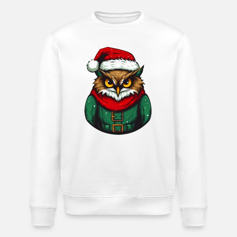 Weihnachtseule im Grünpullover - Stanley/Stella Unisex Bio-Sweatshirt ROLLER - Weiß