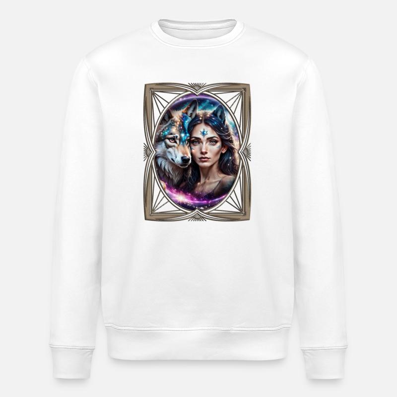 Die Macht des mystischen Wolfes - Stanley/Stella Unisex Bio-Sweatshirt ROLLER - Weiß