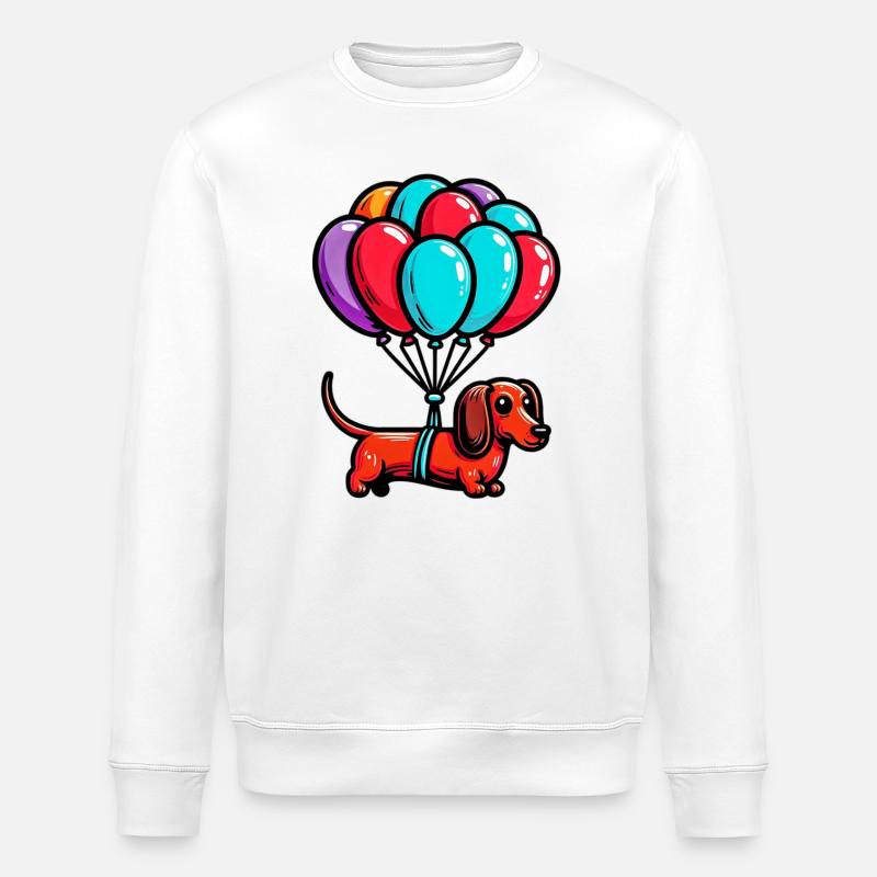 Dackelhund mit Luftballons - Stanley/Stella Unisex Bio-Sweatshirt ROLLER - Weiß