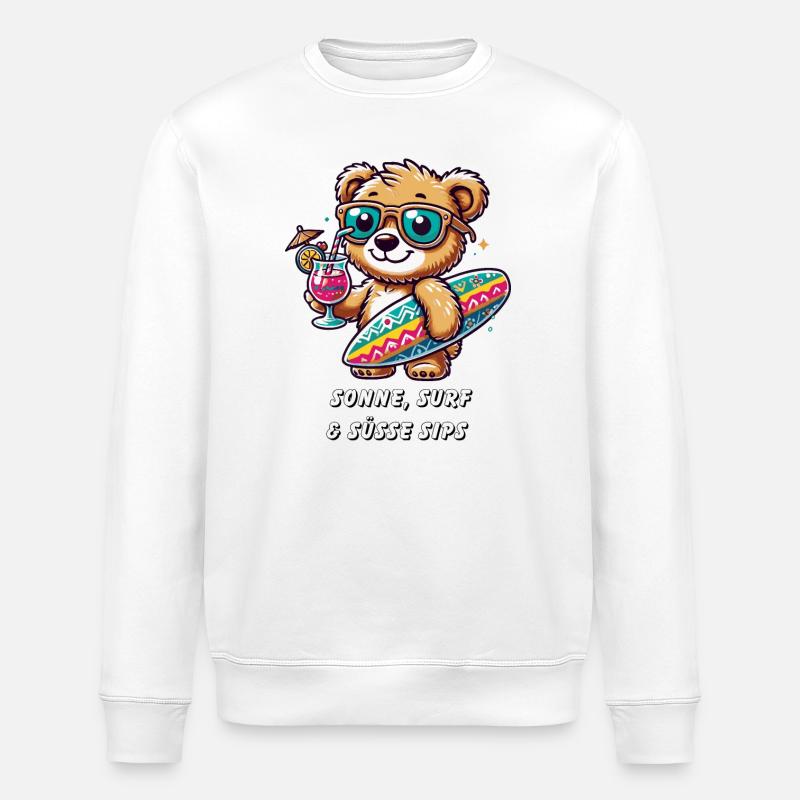 Summer Surf Bear – Relaxed and Cool! - Stanley/Stella ROLLER Unisex Organic Sweatshirt - white