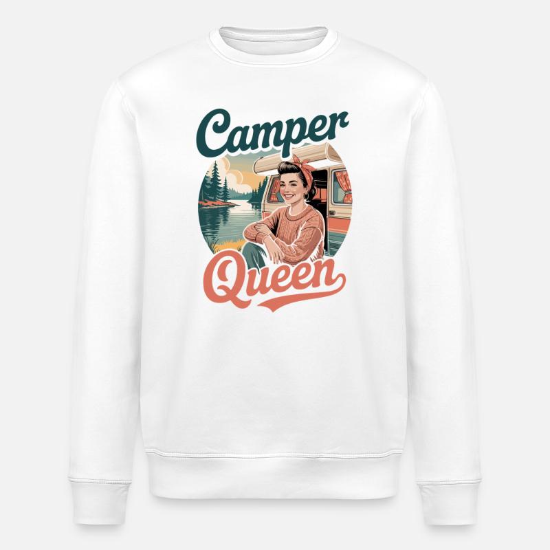 Camper Queen Retro Camping - Stanley/Stella Unisex Bio-Sweatshirt ROLLER - Weiß