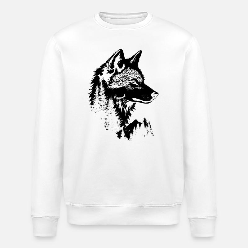 Wolf Face Forest Silhouette - Stanley/Stella ROLLER Unisex Organic Sweatshirt - white
