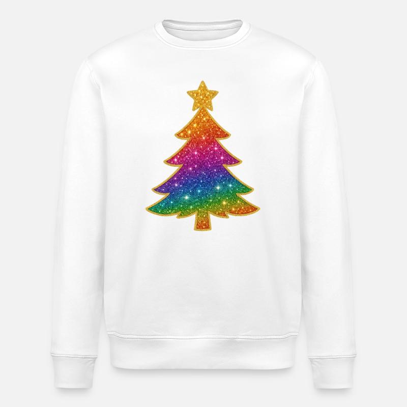 Rainbow Glitter Christmas Tree - Stanley/Stella ROLLER Unisex Organic Sweatshirt - white