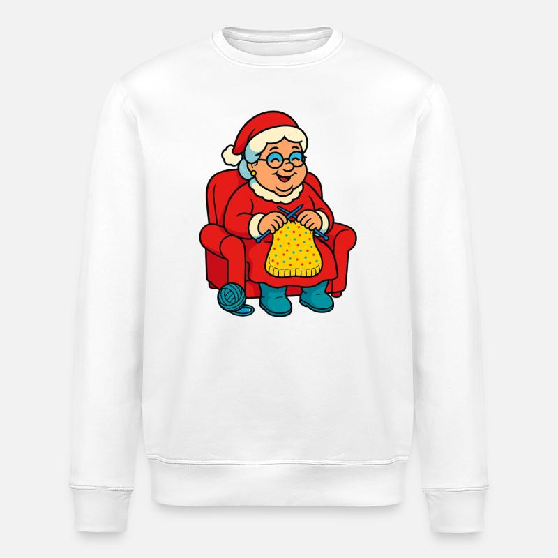 Weihnachtsoma strickt im Sessel - Stanley/Stella Unisex Bio-Sweatshirt ROLLER - Weiß