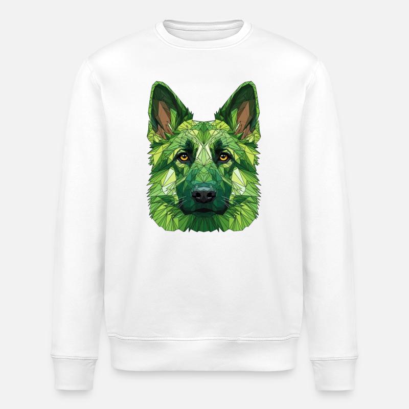 Green polygon wolf - Stanley/Stella ROLLER Unisex Organic Sweatshirt - white