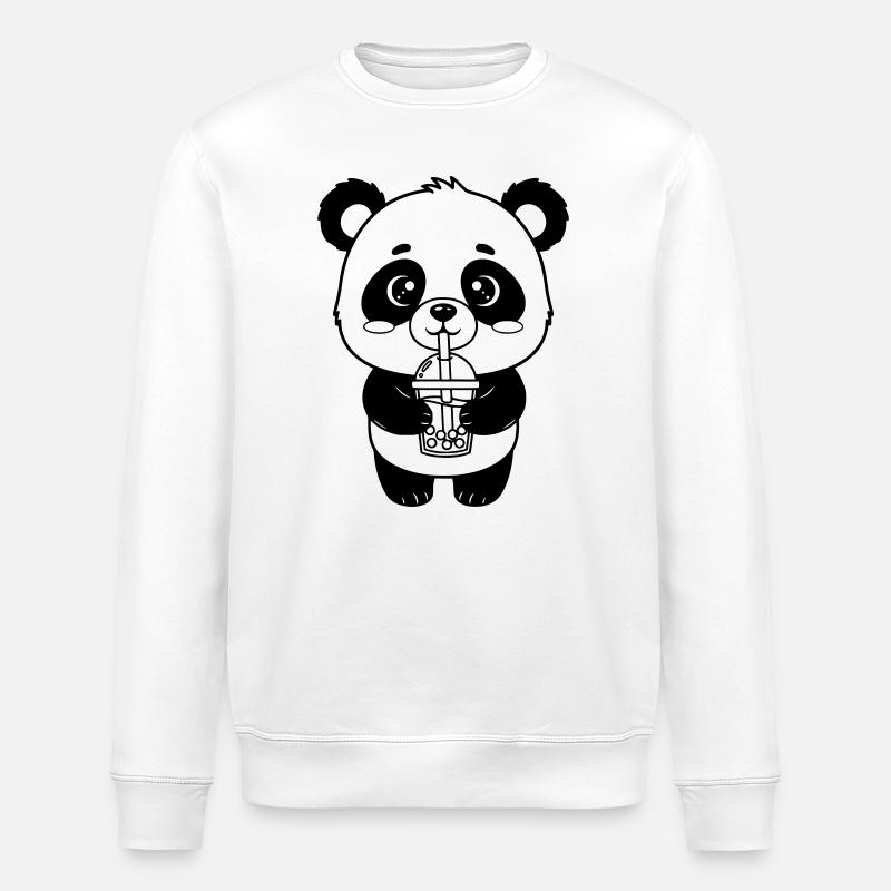 Panda with drinking cup - Stanley/Stella ROLLER Unisex Organic Sweatshirt - white