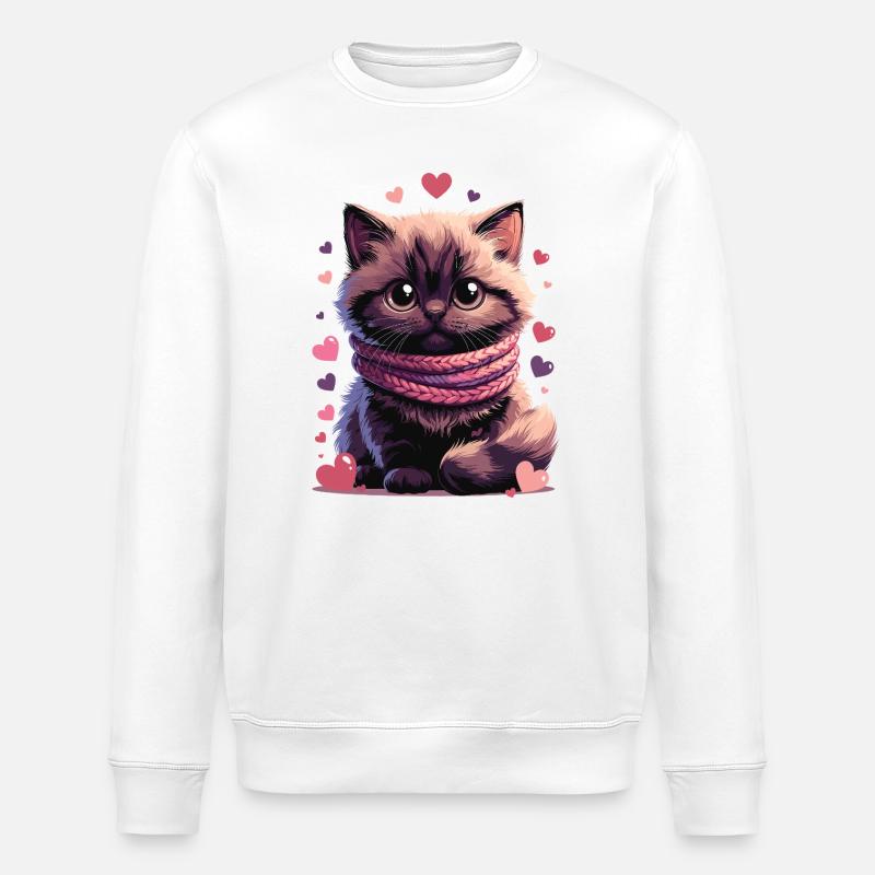 Chaton douillet écharpe rose - Sweat bio ROLLER Stanley/Stella Unisexe - blanc