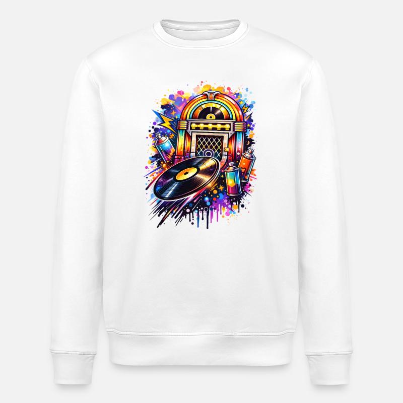 Bunte Jukebox im Graffiti-Style mit Schallplatte - Stanley/Stella Unisex Bio-Sweatshirt ROLLER - Weiß
