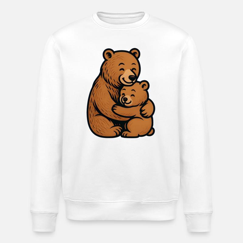 Brown Bears Hug Cuddly Drawing - Stanley/Stella ROLLER Unisex Organic Sweatshirt - white