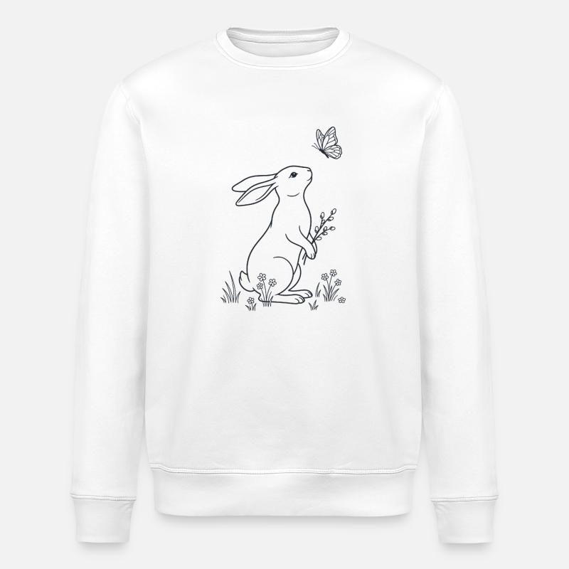 Osterhase und Schmetterling – LineArt - Stanley/Stella Unisex Bio-Sweatshirt ROLLER - Weiß