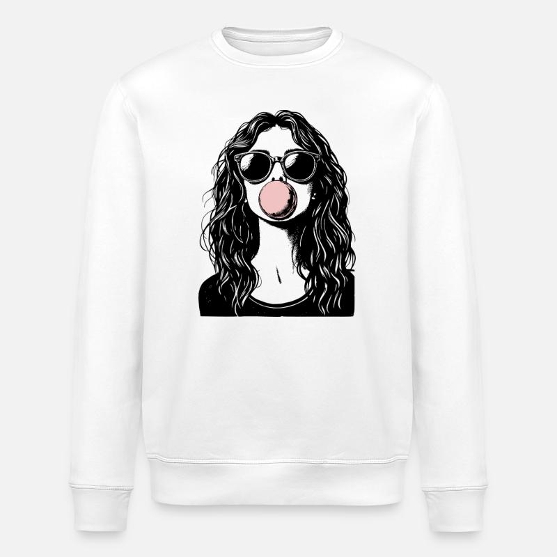 Cooles Mädchen bläst Kaugummi - Stanley/Stella Unisex Bio-Sweatshirt ROLLER - Weiß