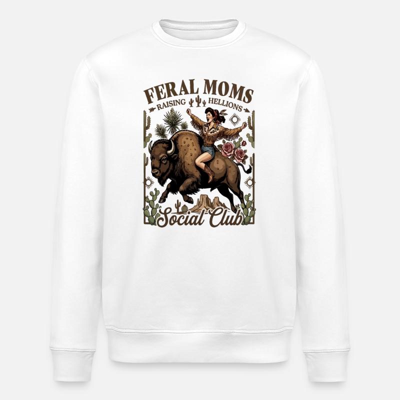 Feral Moms Buffalo Ride - Stanley/Stella Unisex Bio-Sweatshirt ROLLER - Weiß