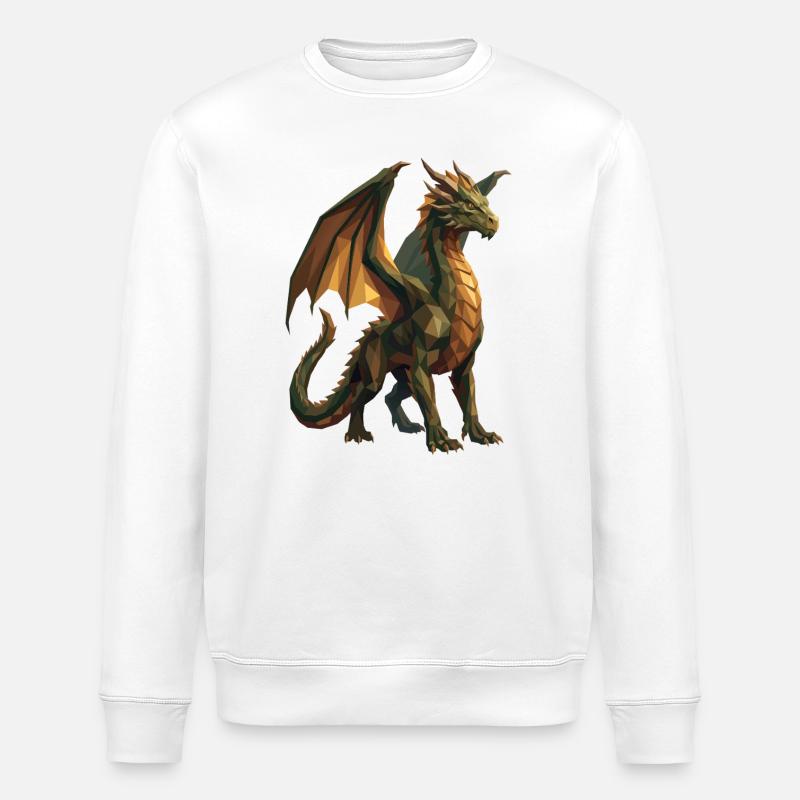 Art géométrique low poly Green Dragon - Sweat bio ROLLER Stanley/Stella Unisexe - blanc