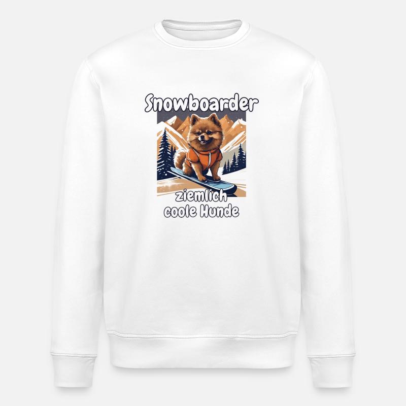 Pomeranian Snowboarder - Snowboardhund - Stanley/Stella Unisex Bio-Sweatshirt ROLLER - Weiß