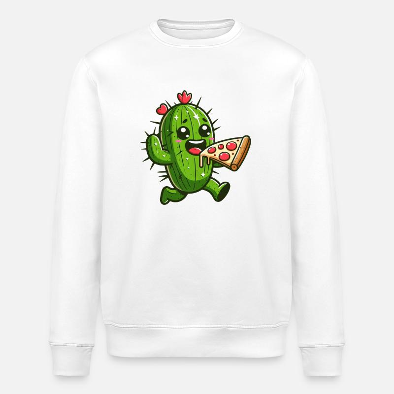 Süßer Kaktus Pizza Herz Comic - Stanley/Stella Unisex Bio-Sweatshirt ROLLER - Weiß
