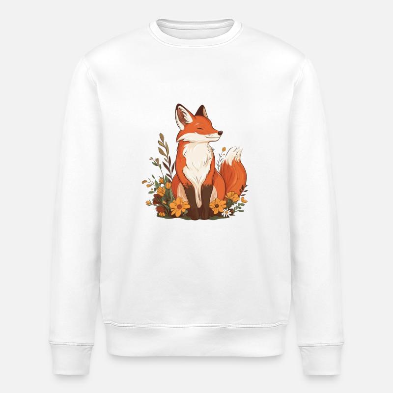 Fox with flowers - Stanley/Stella ROLLER Unisex Organic Sweatshirt - white